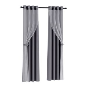 2X 132x213cm Blockout Sheer Curtains Charcoal