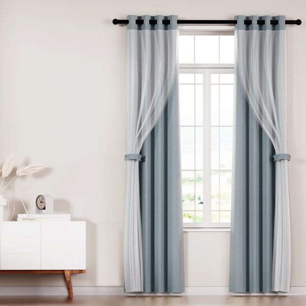 2X 132x274cm Blockout Sheer Curtains Light Grey