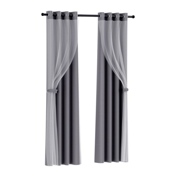 2X 132x304cm Blockout Sheer Curtains Charcoal