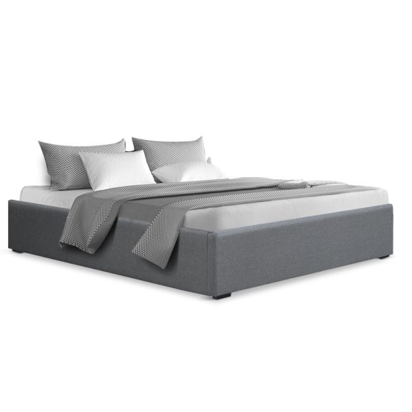 Waroonee Storage Gas Lift Bed Frame without Headboard Fabric – DOUBLE, Grey