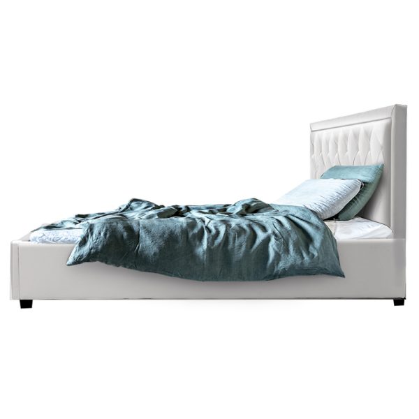 Antonio Bed Frame Fabric Gas Lift Storage – DOUBLE, White