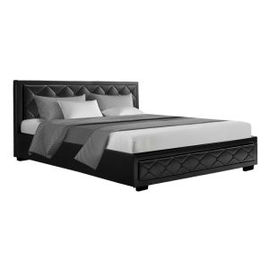 Antonio Bed Frame Fabric Gas Lift Storage – KING, Black