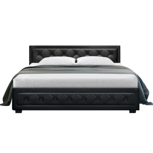 Antonio Bed Frame Fabric Gas Lift Storage – KING, Black