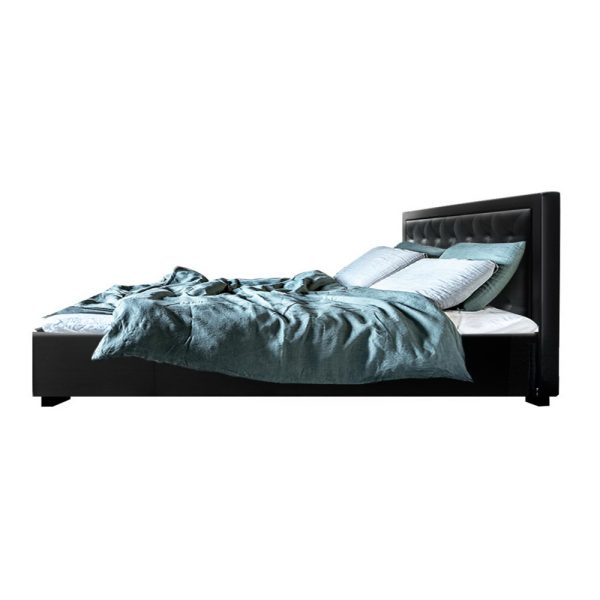 Antonio Bed Frame Fabric Gas Lift Storage – KING, Black