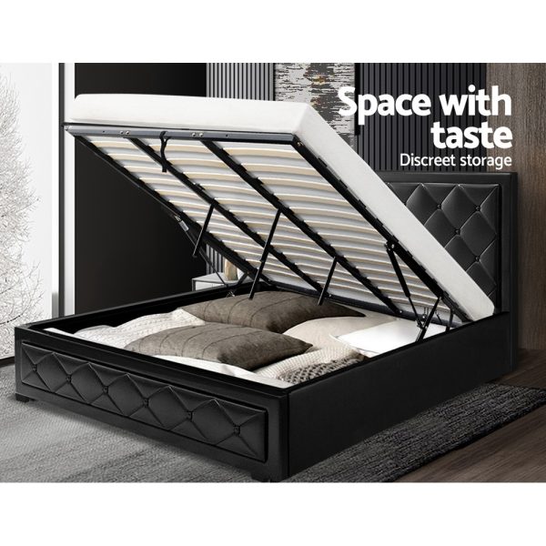 Antonio Bed Frame Fabric Gas Lift Storage – KING, Black