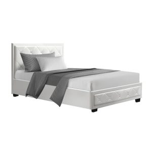 Antonio Bed Frame Fabric Gas Lift Storage – KING SINGLE, White