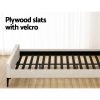 Bed Frame King Bed Base w Headboard Beige Fabric Wooden Slats Metal Legs