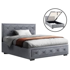 Bed Frame King Single Size Gas Lift Mattress Base with Storage Fabric