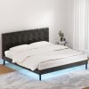 Bed Frame King Bed Base w RGB LED Lights Charge Ports Black Leather RAVI