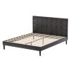 Bed Frame Queen Bed Base w LED Lights Charge Ports Black Leather RAVI