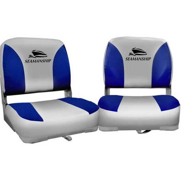 Set of 2 Folding Swivel Boat Seats – Grey and Blue