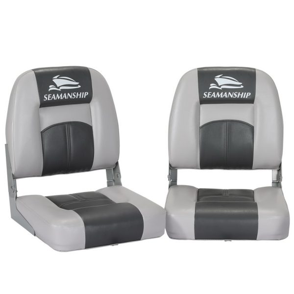 Set of 2 Folding Boat Seats Seat Marine Seating Set Swivels All Weather – Charcoal and Grey