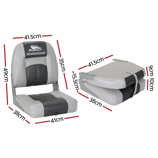 Set of 2 Folding Boat Seats Seat Marine Seating Set Swivels All Weather – Charcoal and Grey