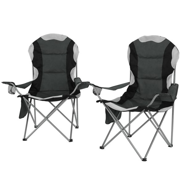 2X Folding Camping Chairs Arm Chair Portable Outdoor Beach Fishing BBQ – Grey