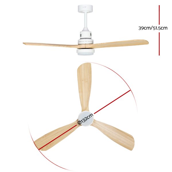 Devanti 52” Ceiling Fan AC Motor LED Light Remote – Light Wood