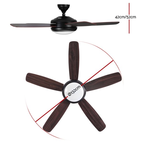 Devanti 52” Ceiling Fan AC Motor 5 Blades w/Light – Dark Wood