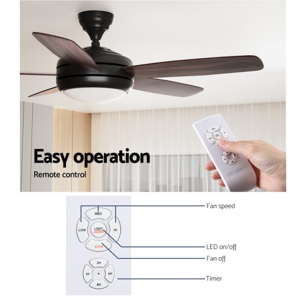 Devanti 52” Ceiling Fan AC Motor 5 Blades w/Light – Dark Wood