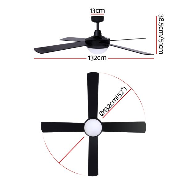 52” Ceiling Fan w/Light w/Remote Timer – Black