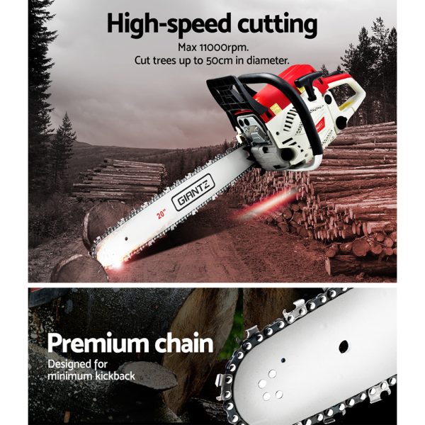 62CC Chainsaw Commercial Petrol 20″ Bar E-Start 20 Bar Pruning Chain Saw