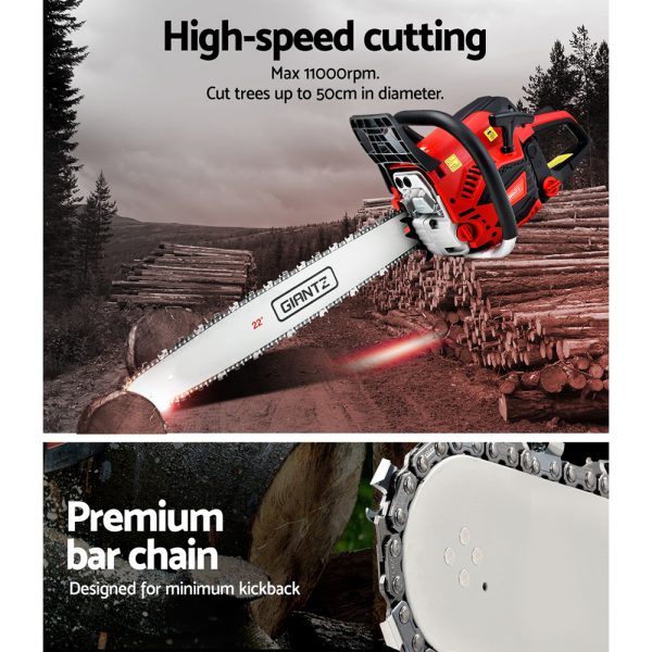 Chainsaw 58cc Petrol Commercial Pruning Chain Saw E-Start 22” Bar Top