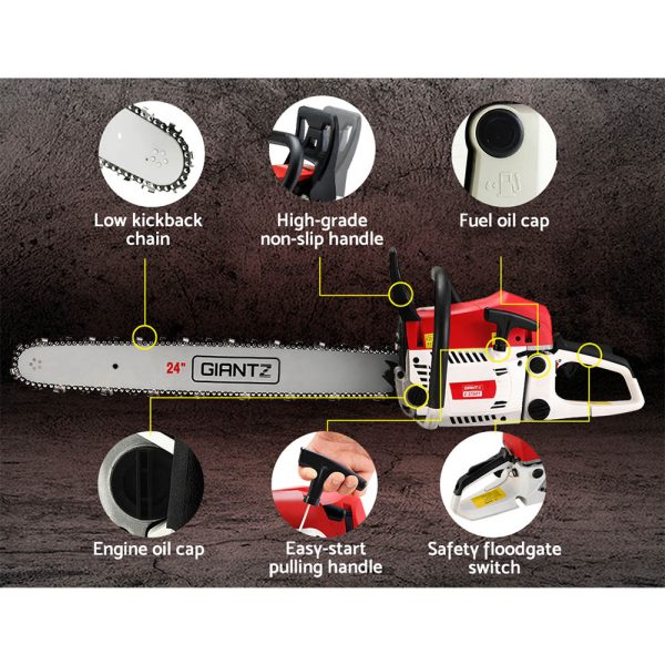 Petrol Commercial Chainsaw 24″ Bar Chain Saw E-Start Tree