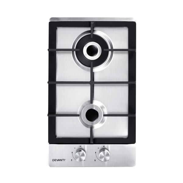 Gas Cooktop 30cm Gas Stove Cooker 2 Burner Cook Top Konbs NG LPG Black – Steel