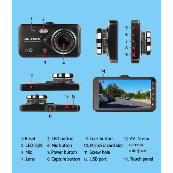 Dash Camera 1080P 4″ Front Rear View,Dash Camera 1080P 4″ Front Rear View Cam Car DVR Reverse Recorder 32GB