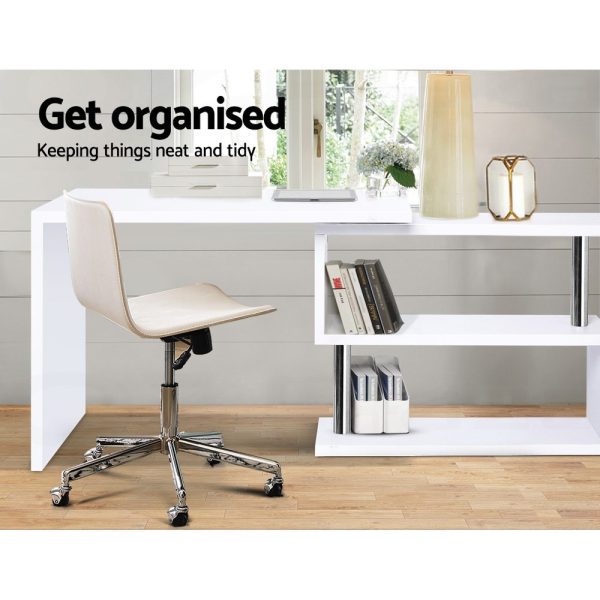 Computer Desk L-Shape Bookshelf White