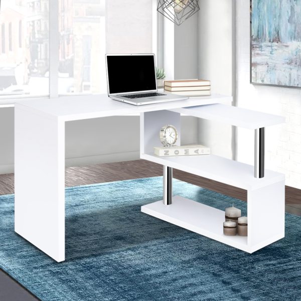 Computer Desk L-Shape Bookshelf White