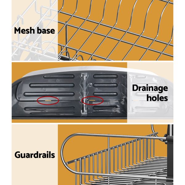 Dish Rack Drying Drainer Cup Holder Cutlery Tray Kitchen Organiser 2-Tier