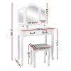 Dressing Table Stool Set Foldable Mirror White