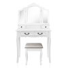 Dressing Table Stool Set Foldable Mirror White