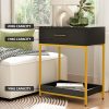 Bedside Table Drawers Side Table Shelf Storage Nightstand Black MASON