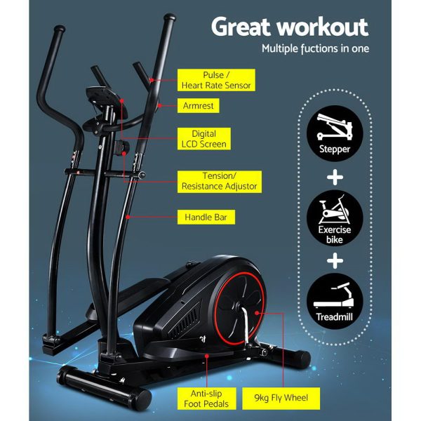 Elliptical Cross Trainer Exercise Bike Fitness Equipment Home Gym Black