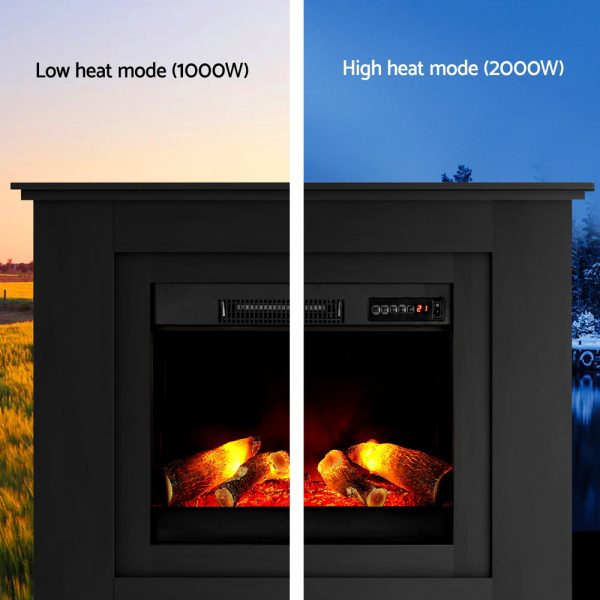 2000W Electric Fireplace Mantle Portable Fire Log Wood Heater 3D Flame Effect – Black