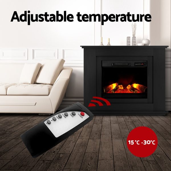 2000W Electric Fireplace Mantle Portable Fire Log Wood Heater 3D Flame Effect – Black