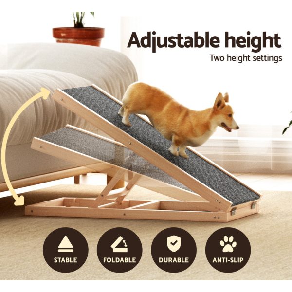 Dog Ramp 70cm Adjustable Height Wooden Steps Stairs For Bed Sofa Car Foldable