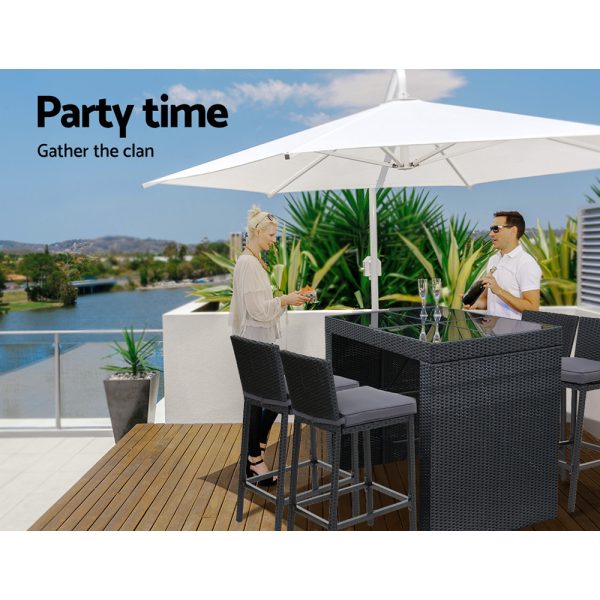 5-Piece Outdoor Bar Set Dining Table Stools Wicker Patio Setting