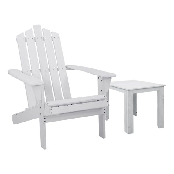 Outdoor Sun Lounge Beach Chairs Table Setting Wooden Adirondack Patio Lounges Chair – White