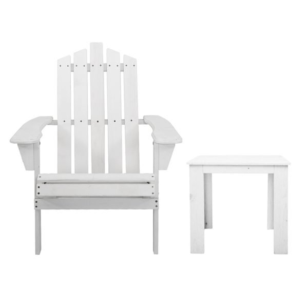 Outdoor Sun Lounge Beach Chairs Table Setting Wooden Adirondack Patio Lounges Chair – White