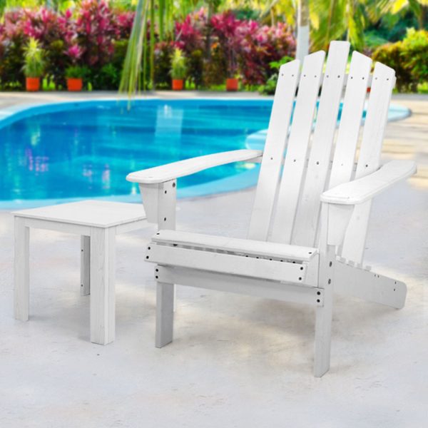 Outdoor Sun Lounge Beach Chairs Table Setting Wooden Adirondack Patio Lounges Chair – White