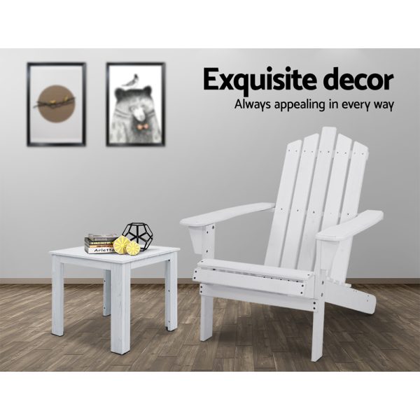 Outdoor Sun Lounge Beach Chairs Table Setting Wooden Adirondack Patio Lounges Chair – White