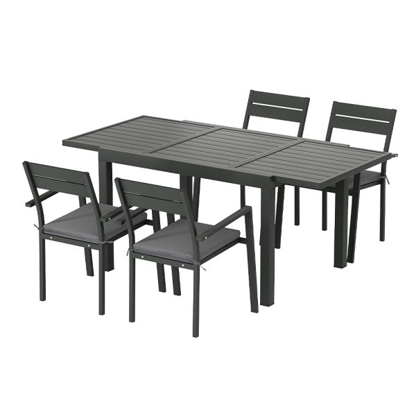 Outdoor Dining Set 5 Piece Aluminum Extendable Table Setting Black