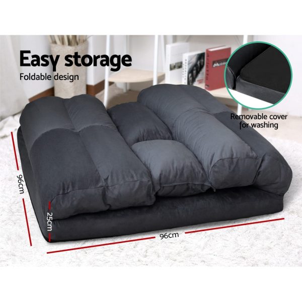 Floor Lounge Sofa Bed 2-seater Charcoal Suede