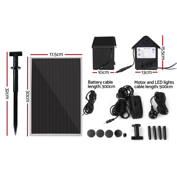 Solar Pond Pump with Battery Kit LED Lights 4FT