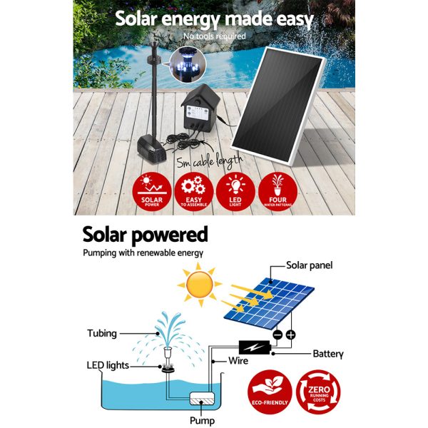 Solar Pond Pump with Battery Kit LED Lights 4FT