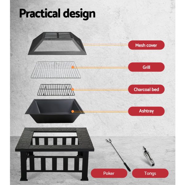 Fire Pit BBQ Grill 2-In-1 Table