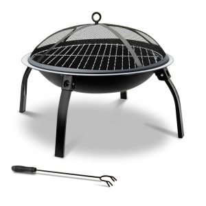 Fire Pit BBQ Charcoal Smoker Portable Outdoor Camping Pits Patio Fireplace – 76x76x42.5 cm