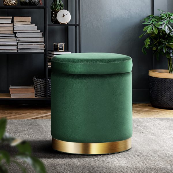 Ottoman Foot Stool with Storage Round Velvet Foot Rest Pouffe Footstool – Green