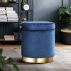 Ottoman Foot Stool with Storage Round Velvet Foot Rest Pouffe Footstool – Navy Blue